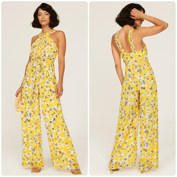 IEENA FOR MAC DUGGAL
Yellow Crossed Halter Tie Waist Jumpsuit (D7) - Picture 5 of 14